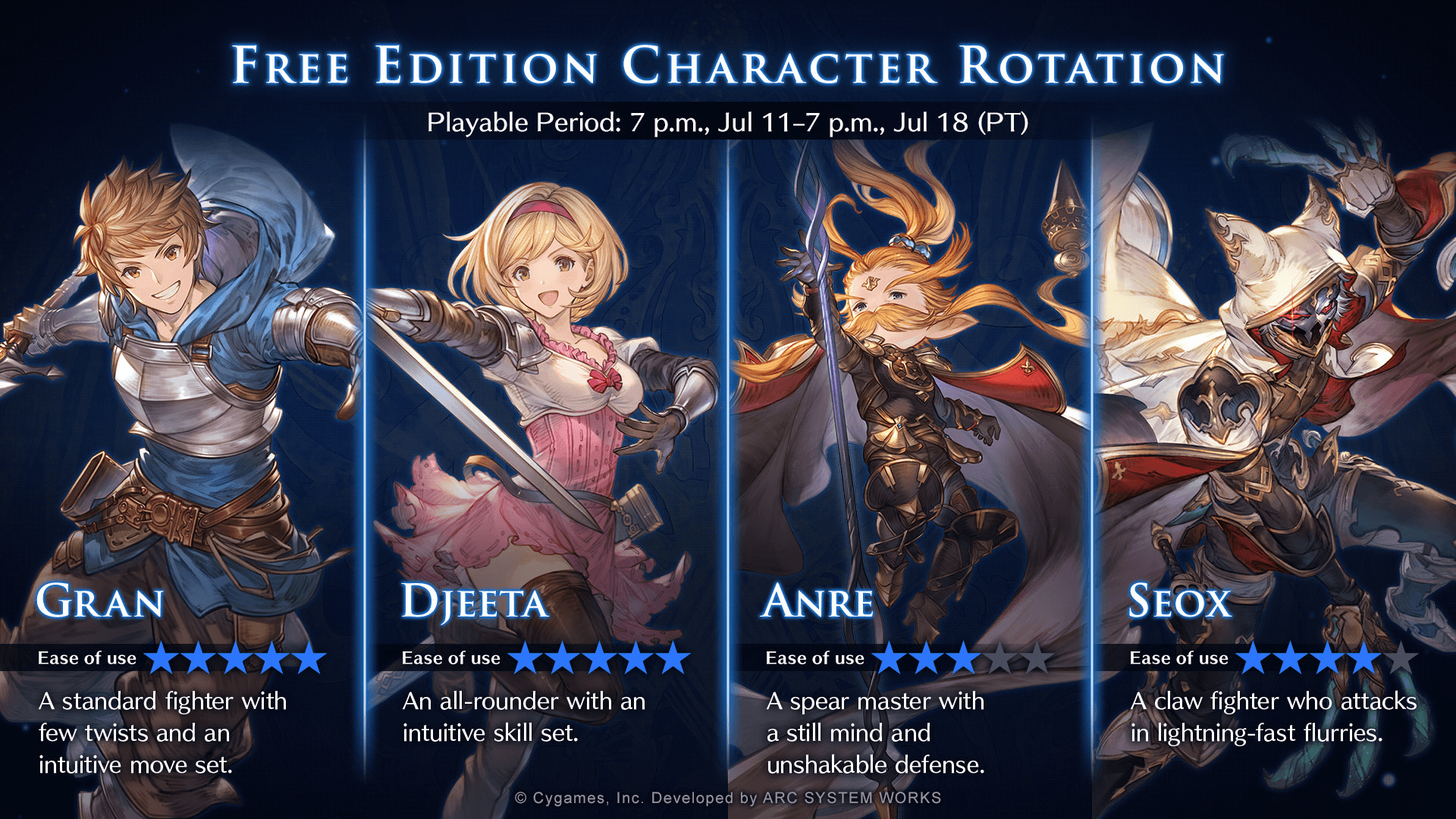 Granblue Fantasy Versus: Rising Free Character Rotation [July 11 - 18]