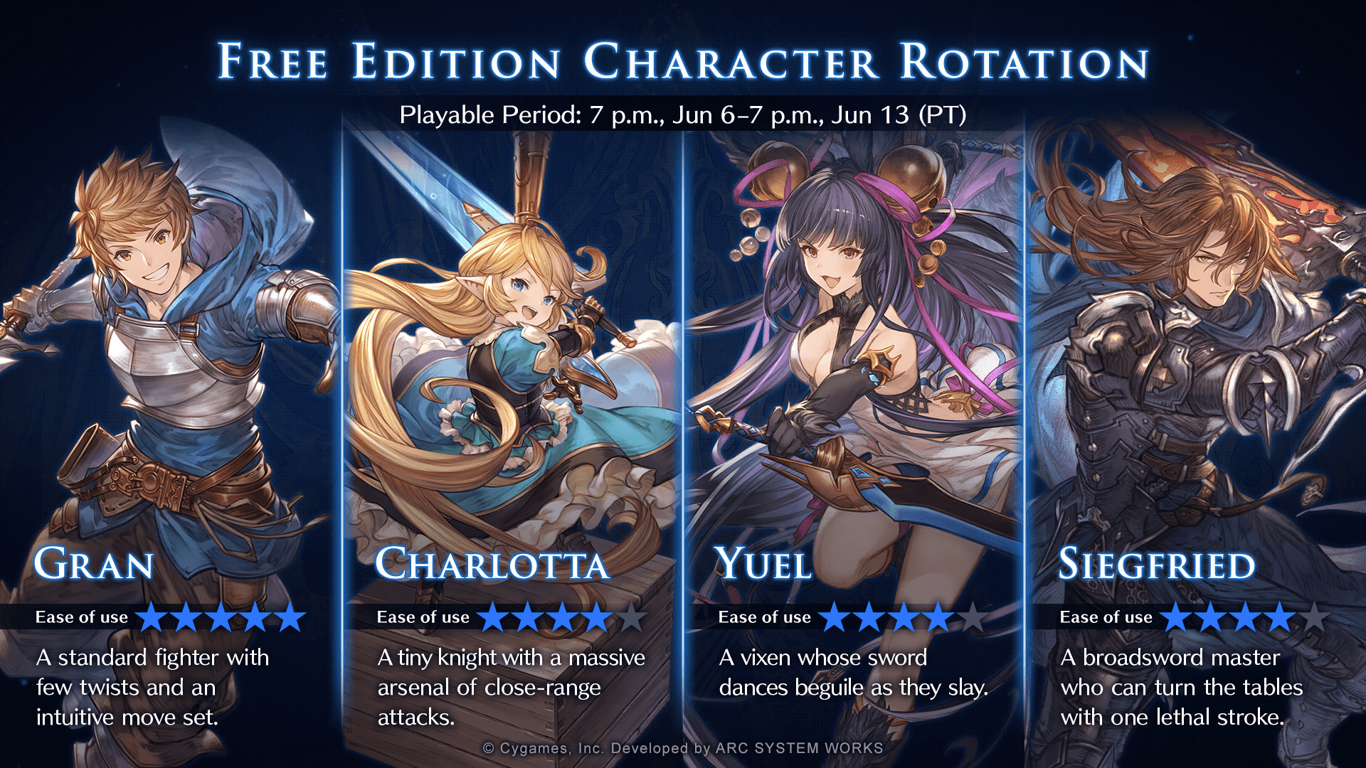 Granblue Fantasy Versus: Rising Free Character Rotation [June 6-13]